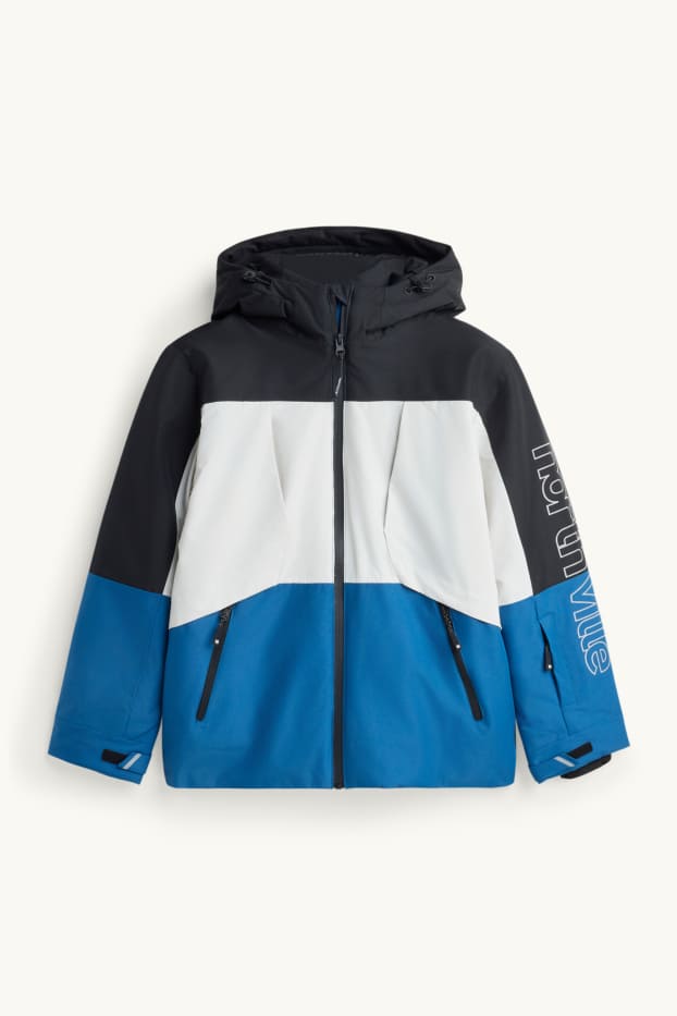 Enfants garçons - Veste de ski avec capuche - doublée - finition déperlante - blanc / noir