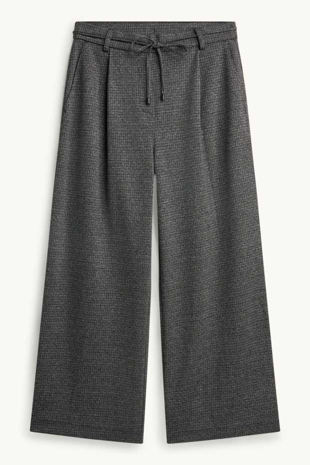 Femmes - Pantalon en toile court - high waist - wide leg - mélange gris foncé