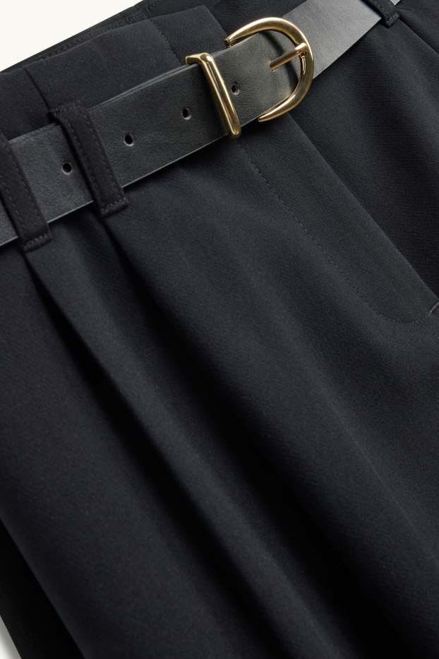 Dona - Pantalons de tela amb cinturó - high waist - wide leg - negre