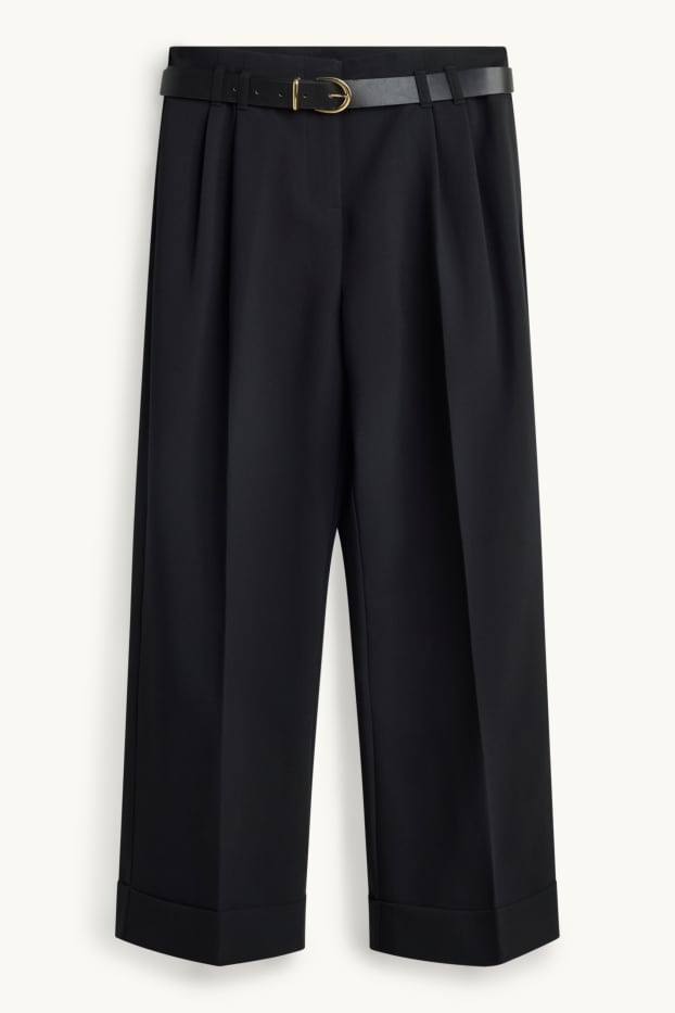 Dona - Pantalons de tela amb cinturó - high waist - wide leg - negre