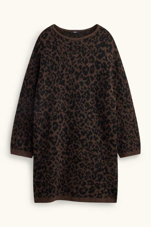 Femei - Rochie din tricot - straight fit - imprimeu de leopard - maro închis