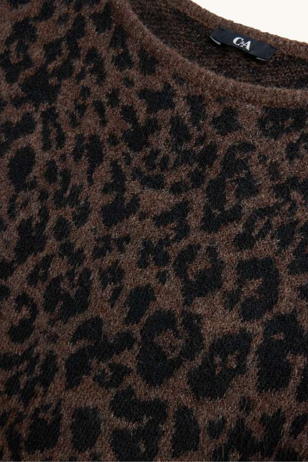 Femei - Rochie din tricot - straight fit - imprimeu de leopard - maro închis