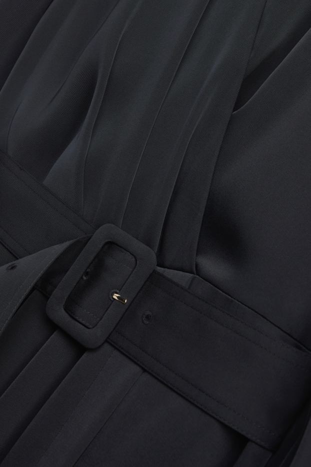 Damen - Satin-Wickelkleid mit Gürtel - Straight Fit - schwarz