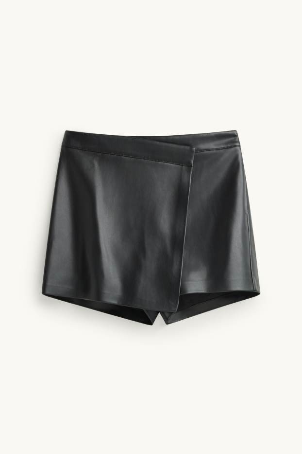 Women - Skort - faux leather - black