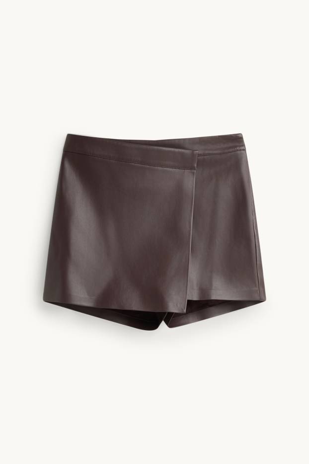 Donna - Gonna pantalone - similpelle - marrone scuro