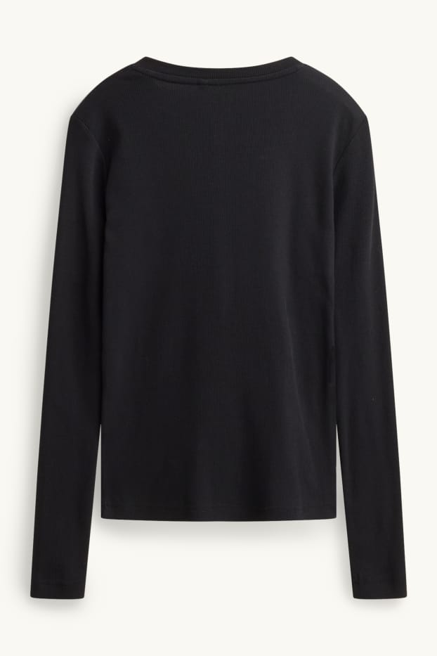 Donna - Maglia con collo serafino - slim fit - a coste - nero