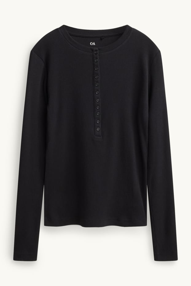 Donna - Maglia con collo serafino - slim fit - a coste - nero