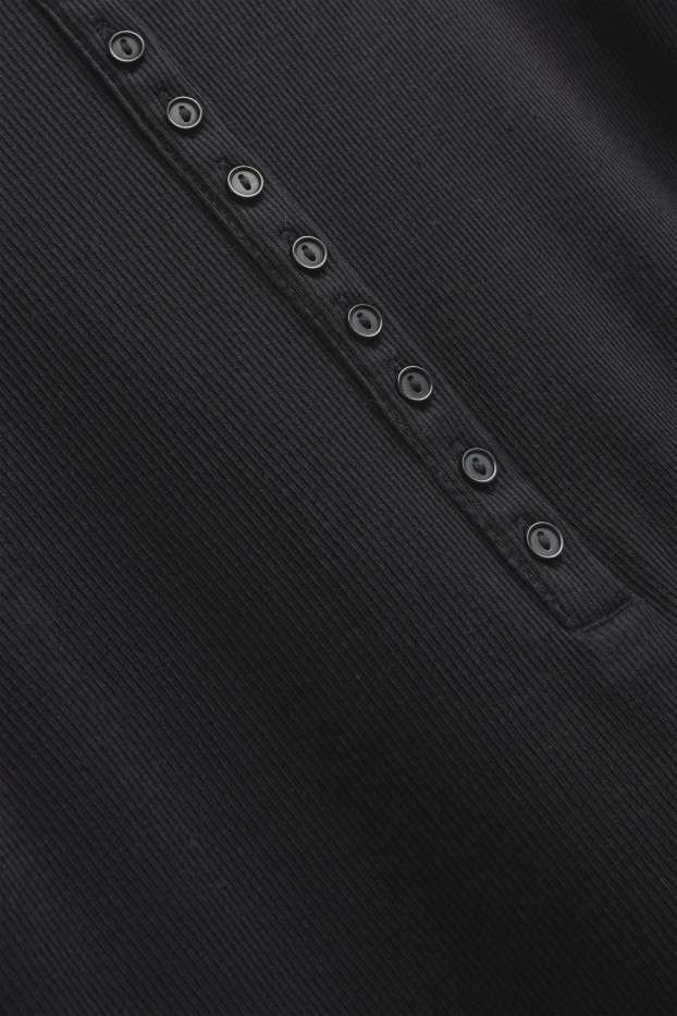 Donna - Maglia con collo serafino - slim fit - a coste - nero