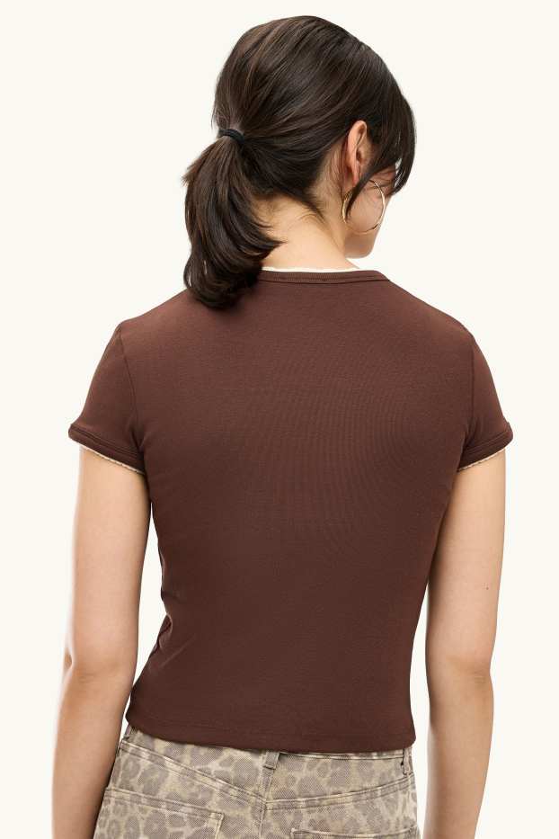 Dona - Samarreta de mànigues curtes - slim fit - estil 2 en 1 - marró