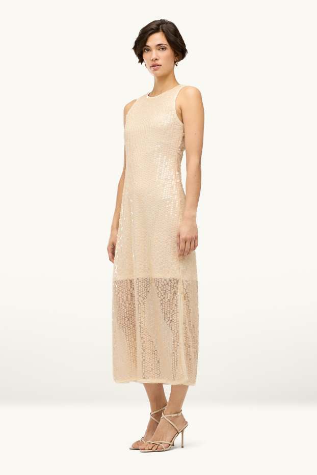 Damen - Pailletten-Kleid - Straight Fit - beige