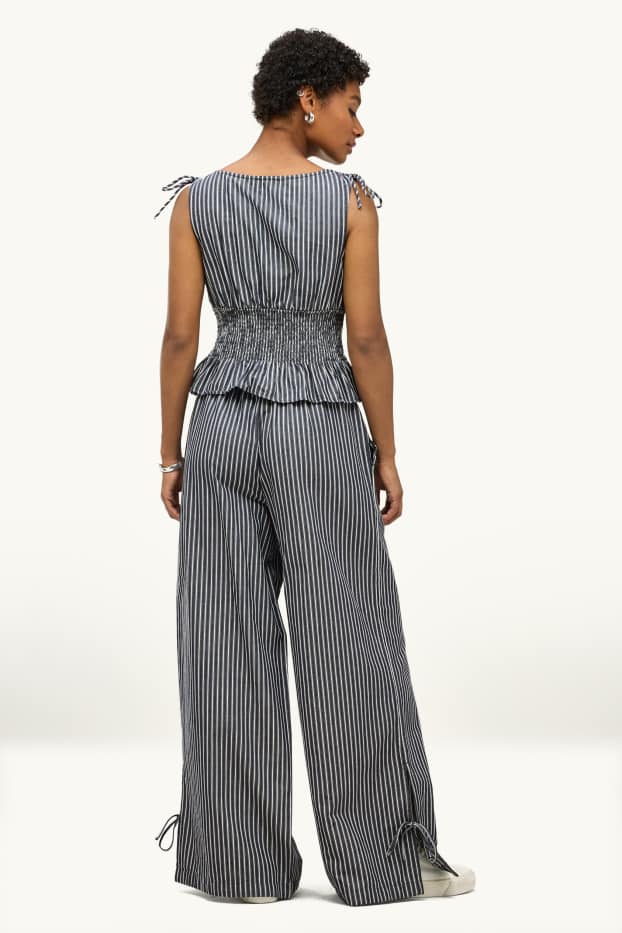 Damen - Stoffhose - Mid Waist - Wide Leg - gestreift - dunkelblau