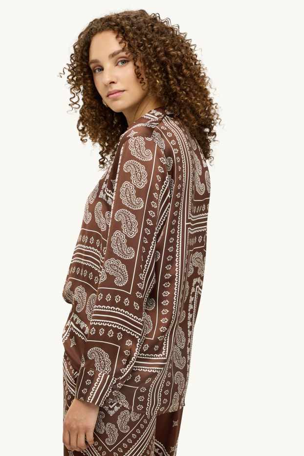 Damen - Bluse - gemustert - braun / cremeweiß