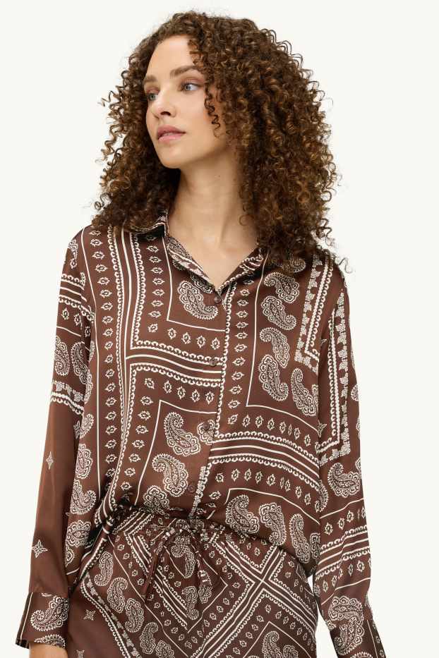 Damen - Bluse - gemustert - braun / cremeweiß