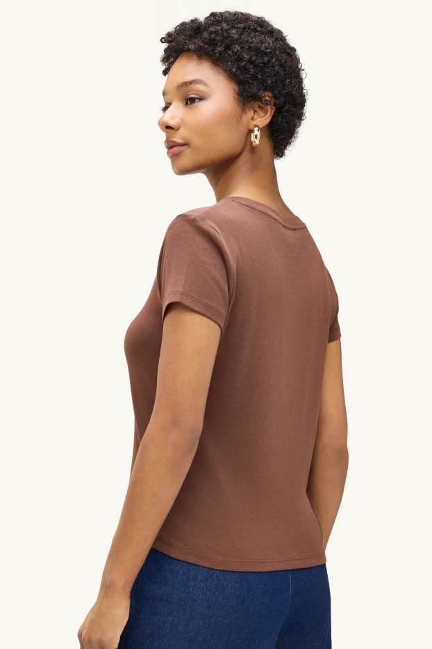 Dámské - Tričko - relaxed fit - hnědá