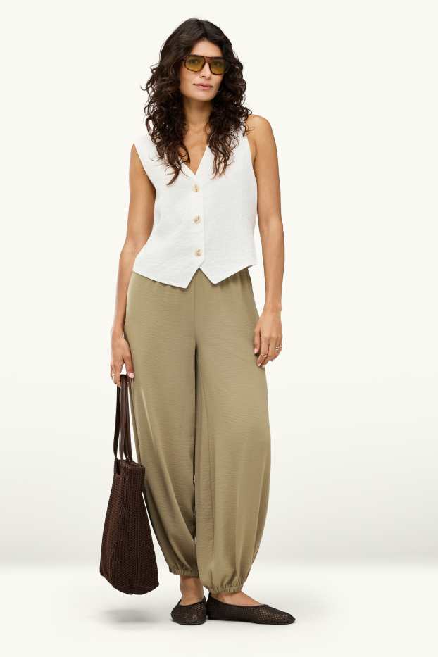 Dames - Harembroek - mid waist - balloon fit - groen