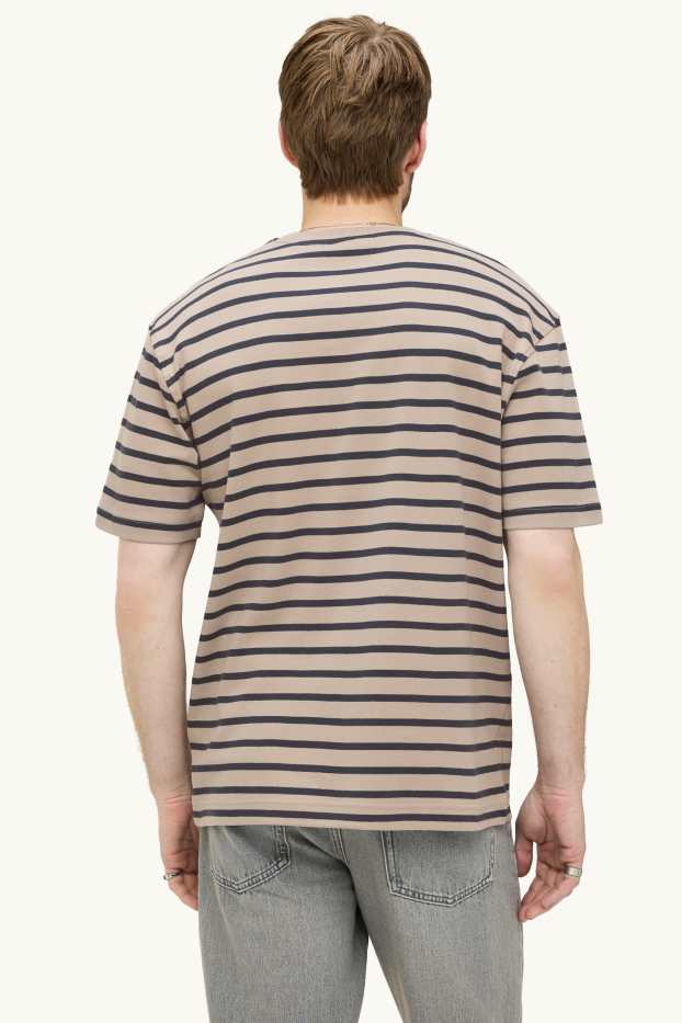 Heren - T-shirt - relaxed fit - gestreept - lichtbruin
