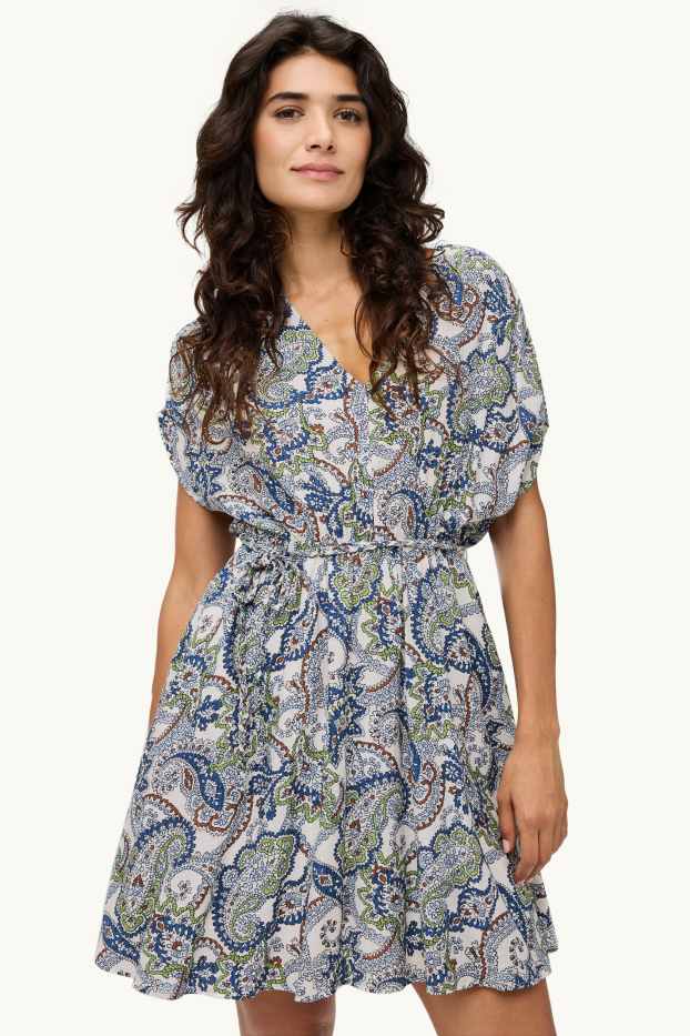 Dames - Jurk met V-hals - straight fit - viscosemix - donkerblauw