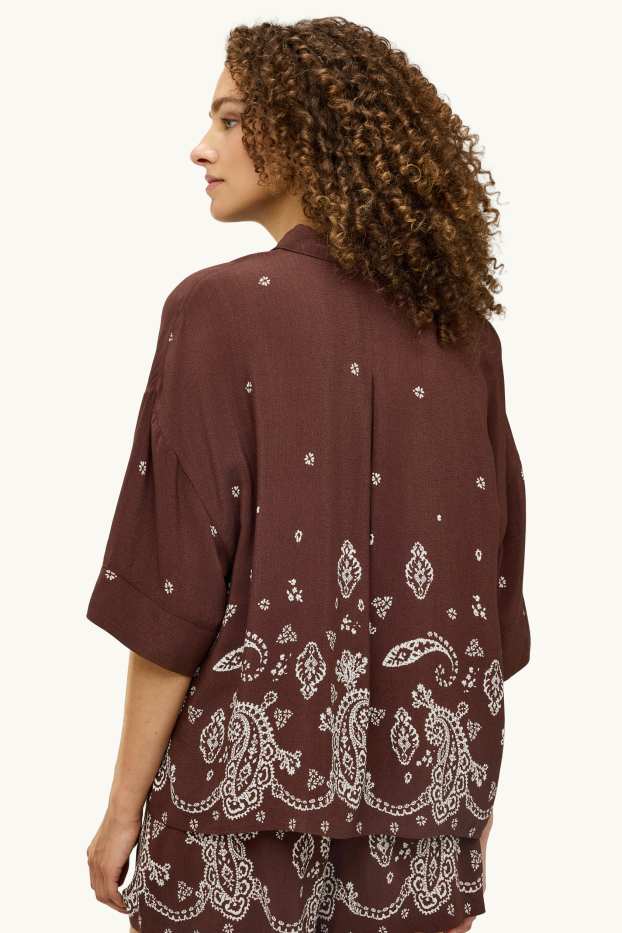 Damen - Bluse - gemustert - dunkelbraun