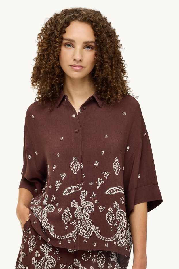 Damen - Bluse - gemustert - dunkelbraun