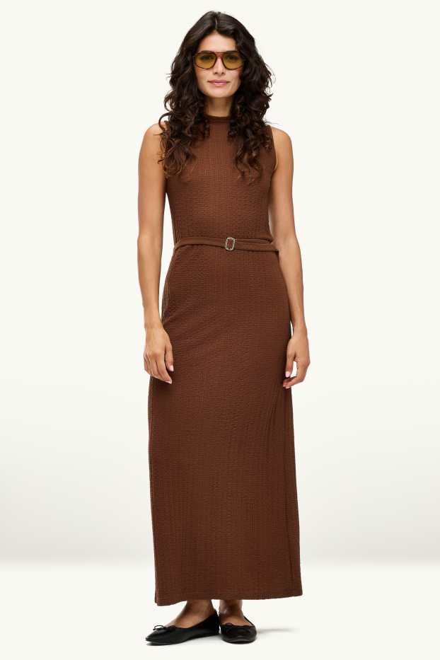 Femei - Rochie cu curea - straight fit - maro