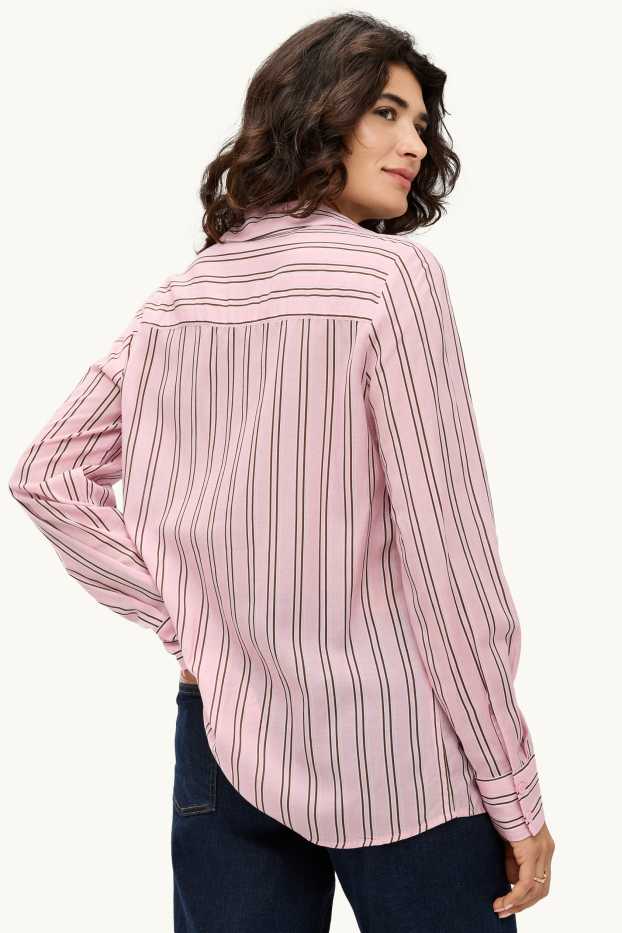 Damen - Hemdbluse - gestreift - rosa