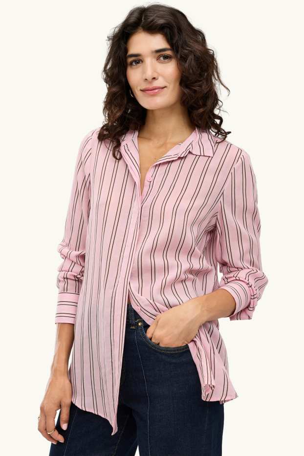 Damen - Hemdbluse - gestreift - rosa