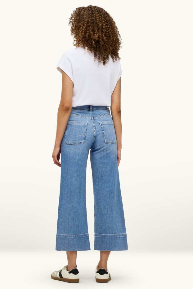Femei - Crop wide leg jeans - talie înaltă - denim-albastru