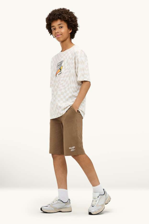 Kinderen: jongens - Set van 2 - sweatshort - bruin / blauw
