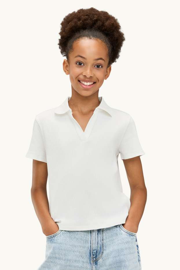 Kinderen: meisjes - Poloshirt - geribd - wit