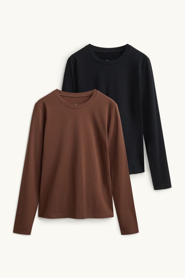 Dona - Paquet de 2 - samarreta de mànigues llargues - slim fit - marró