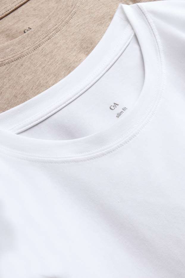 Damen - Multipack 2er - Langarmshirt - Slim Fit - weiss / beige