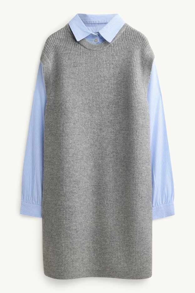 Dona - Vestit de punt de mitja - straight fit - estil 2 en 1 - gris jaspiat