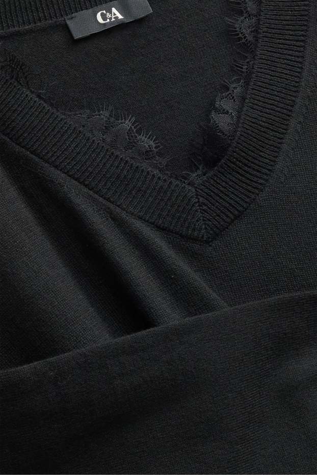 Femei - Rochie din tricot cu decolteu în V - straight fit - negru