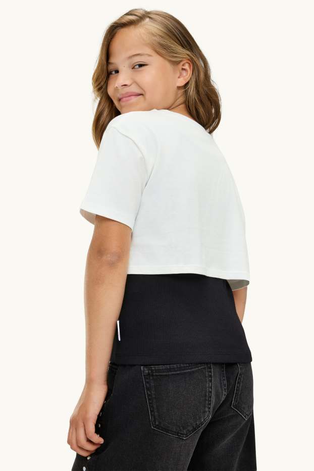 Bambine - SmileyWorld® - set - maglia a maniche corte e top - 2 pezzi - bianco / nero