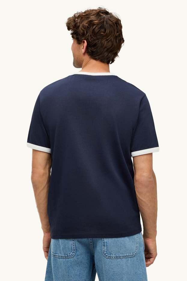 Heren - T-shirt - relaxed fit - donkerblauw / wit