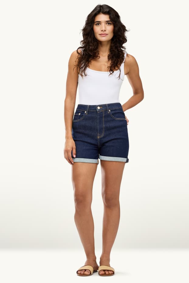 Damen - Mom Shorts - High Waist - jeansblau