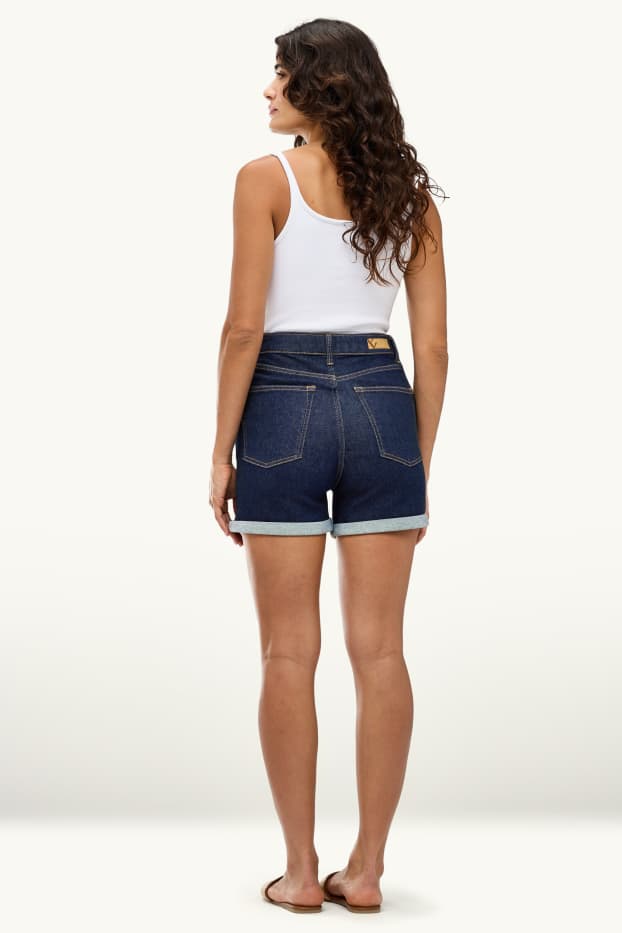 Damen - Mom Shorts - High Waist - jeansblau