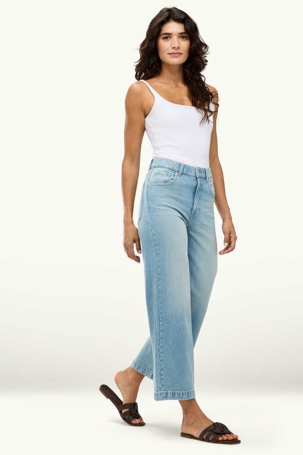Dames - Kortere wide leg jeans - mid waist - jeanslichtblauw
