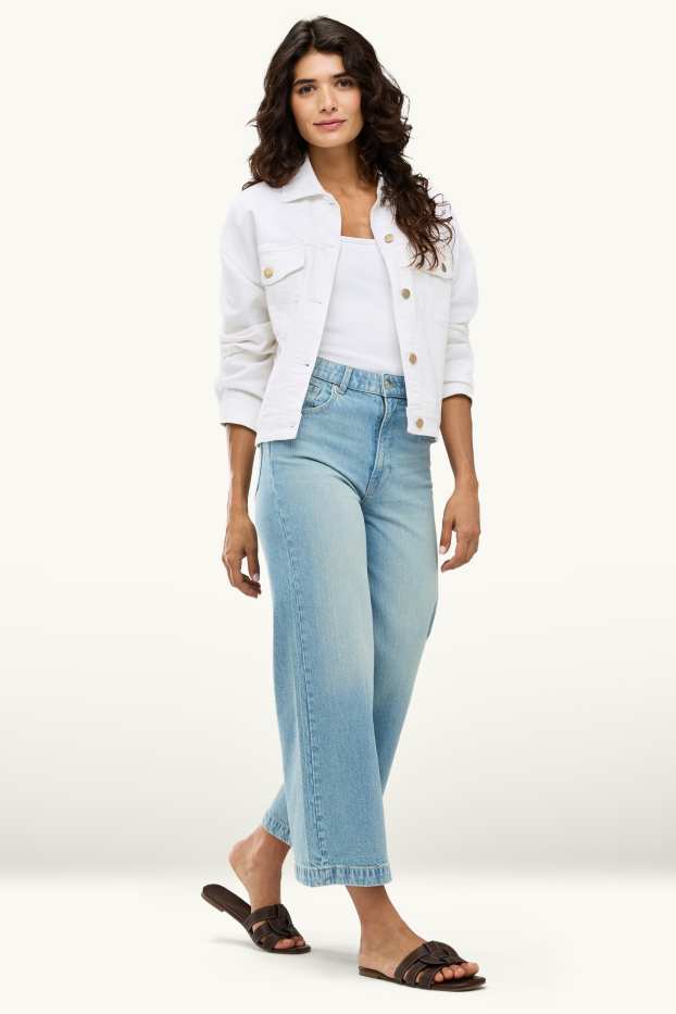 Dames - Kortere wide leg jeans - mid waist - jeanslichtblauw