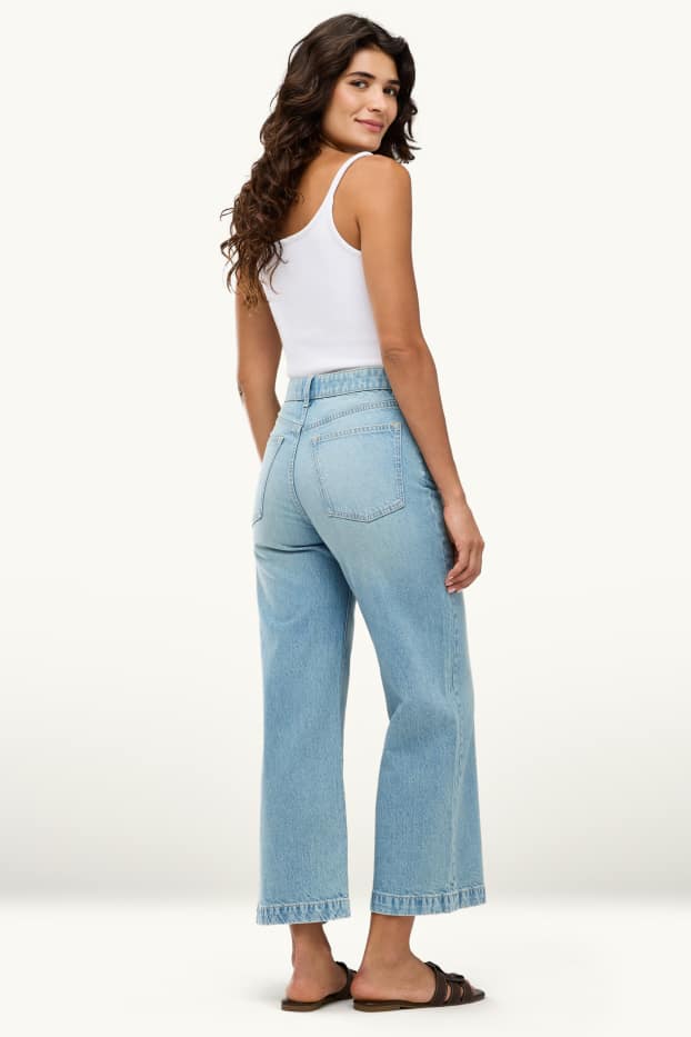 Dames - Kortere wide leg jeans - mid waist - jeanslichtblauw