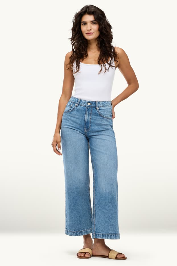 Damen - Crop Wide Leg Jeans - Mid Waist - helljeansblau