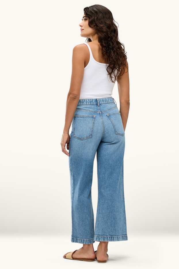 Damen - Crop Wide Leg Jeans - Mid Waist - helljeansblau