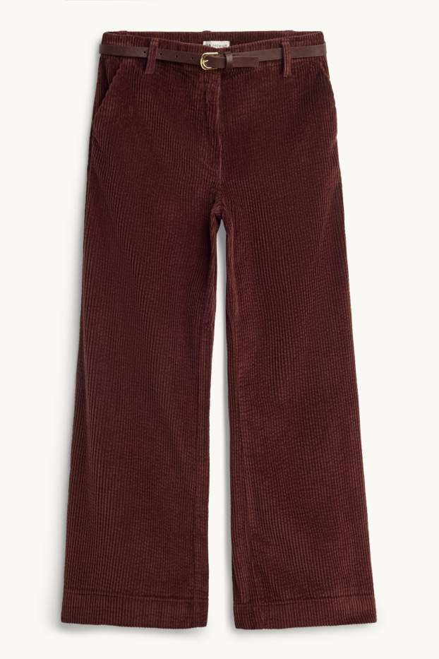 Children Girls - Corduroy trousers with belt - bordeaux