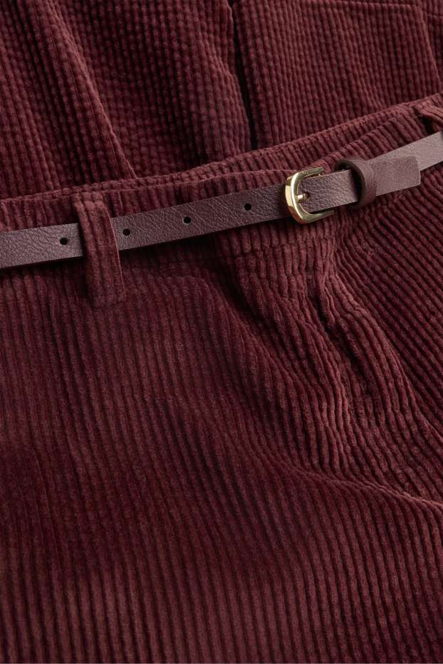 Children Girls - Corduroy trousers with belt - bordeaux