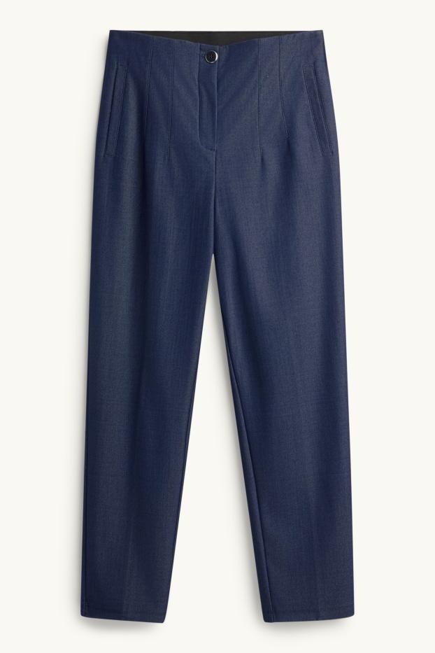 Dames - Pantalon - high waist - tapered fit - denim look - jeansblauw