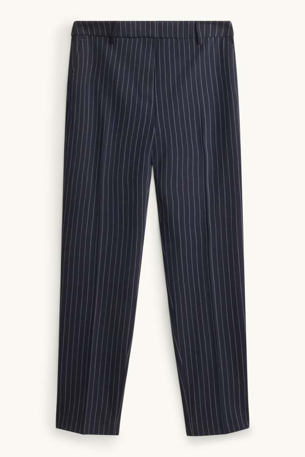 Dámské - Plátěné kalhoty - mid waist - tapered fit - pruhované - tmavomodrá/bílá
