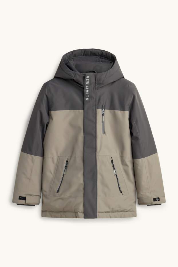 Kinder Jungen - Regenjacke mit Kapuze - gefüttert - wasserdicht - khaki