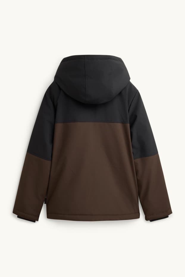 Kinder Jungen - Jacke mit Kapuze - gefüttert - wasserabweisend - grau / braun