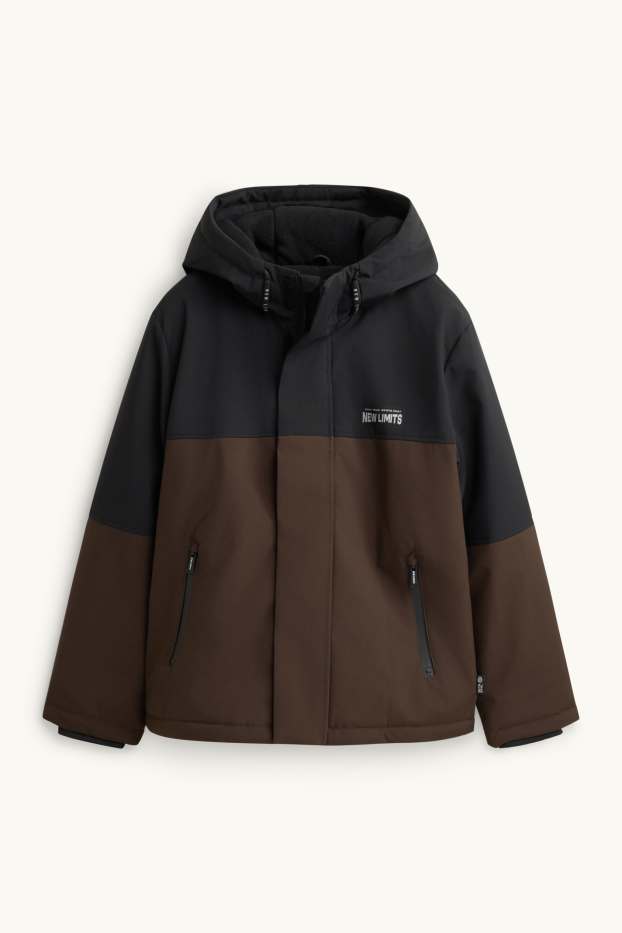 Kinder Jungen - Jacke mit Kapuze - gefüttert - wasserabweisend - grau / braun