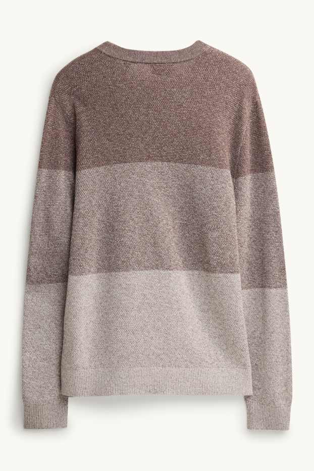 Herren - Pullover - gestreift - strukturiert - braun-melange